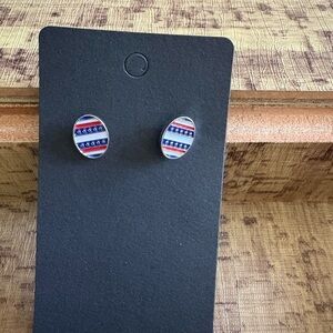 Source Unknown Red, Blue, and White Oval Earrings